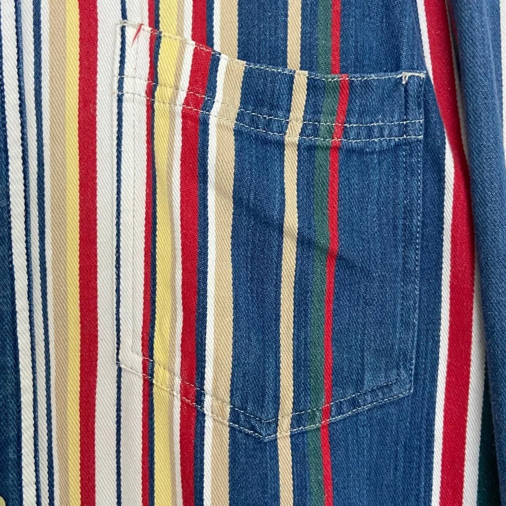 Baxter Natural Indigo Cotton Denim Striped Button Down‎ Shirt Mens L Multicolor
